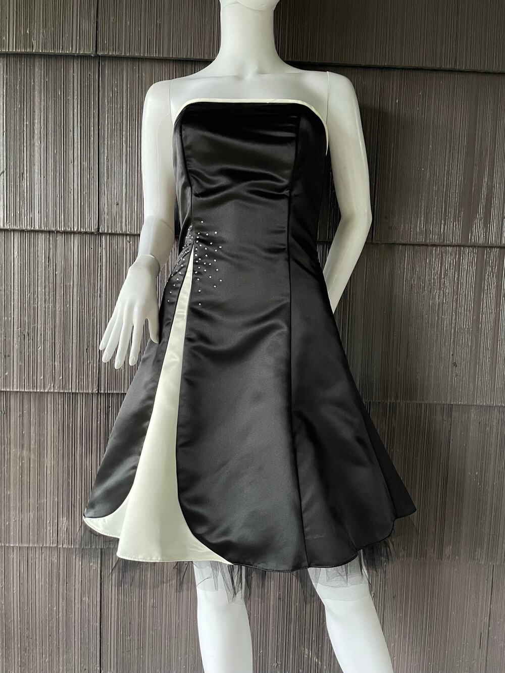 🔥Y2K Jessica McClintock Black White Strapless Corset Dress Coquette Balletcore